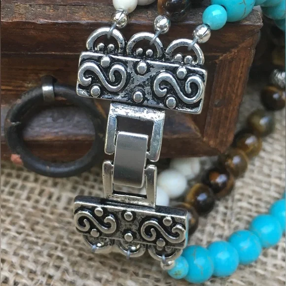 Turquoise and Tiger Eye Bracelet - Picture 6 of 7